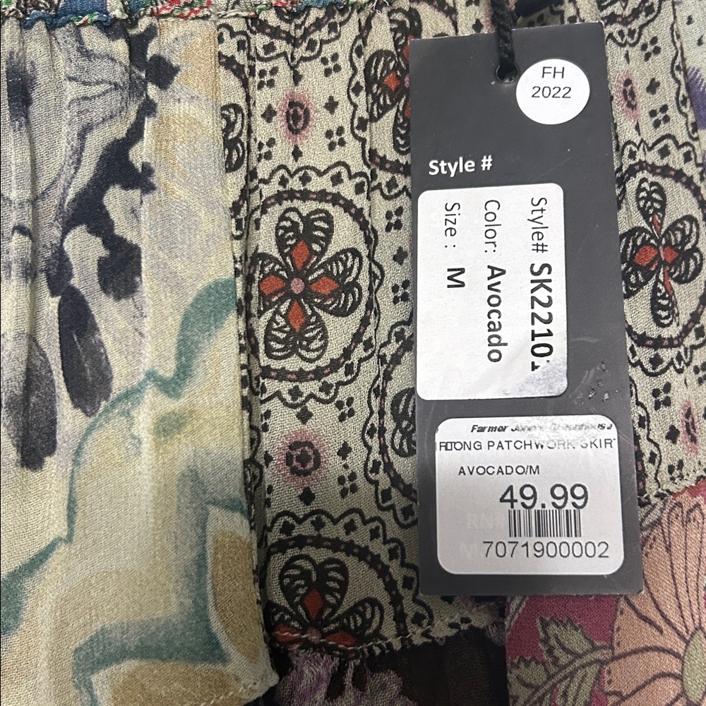 Young threads NWT Boho Floral Patchwork Maxi Skirt elastic Waist Band M hippie - Picture 5 of 8